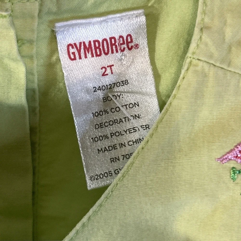Vtg Gymboree Y2K ‎ ISLAND Summer Lime Green Flamingo Pink Grosgrain Romper 2T